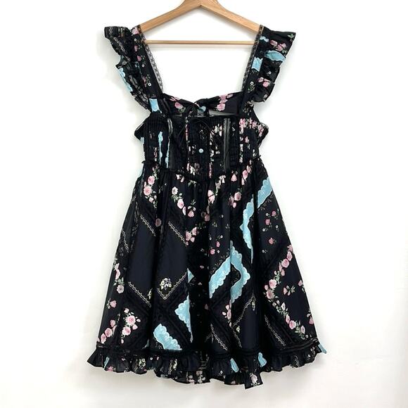 For Love & Lemons Leanne Lace Ruffles Open Back Babydoll Mini Dress - Small - Picture 13 of 14